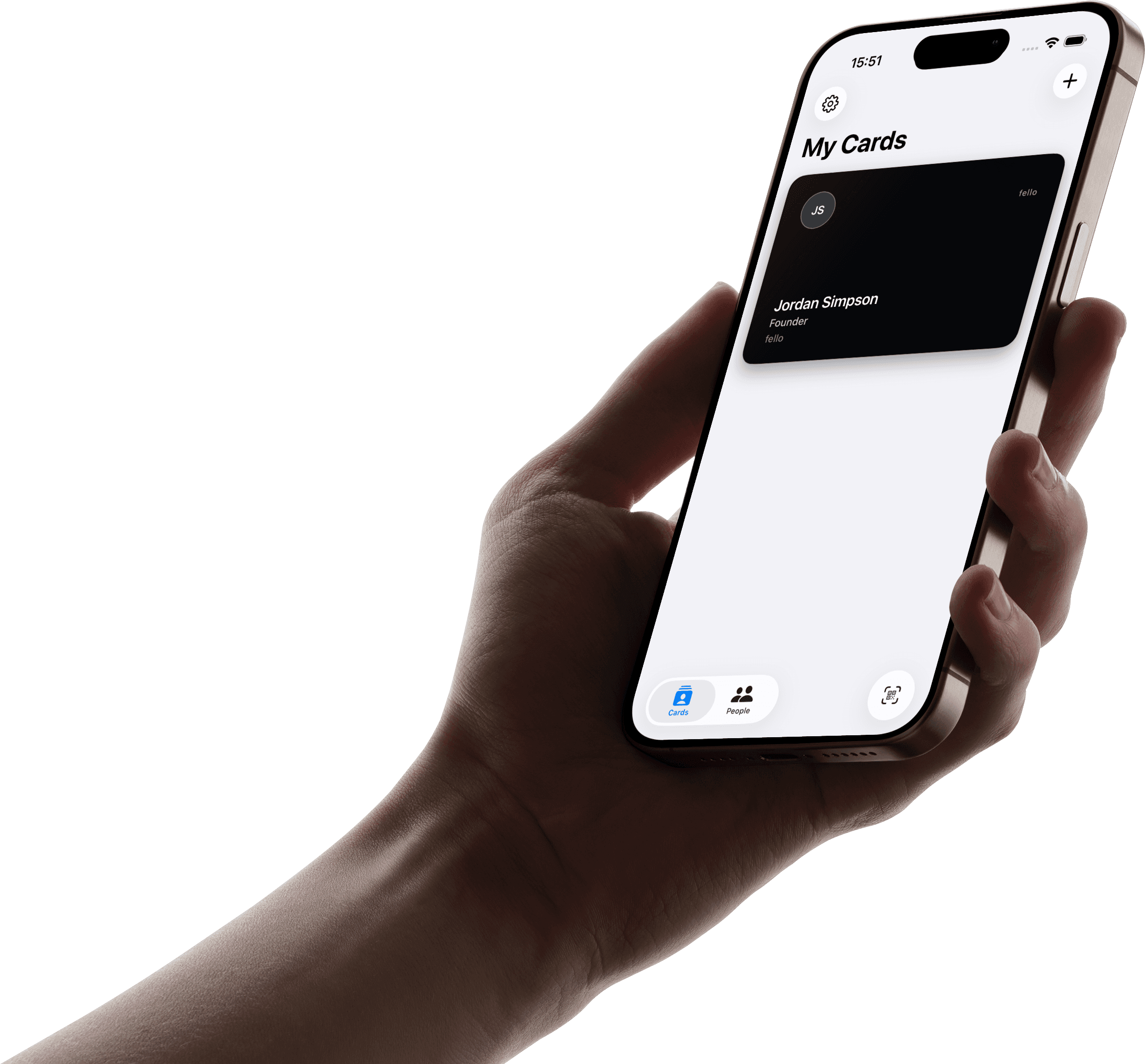 A hand holding iPhone with Fello open